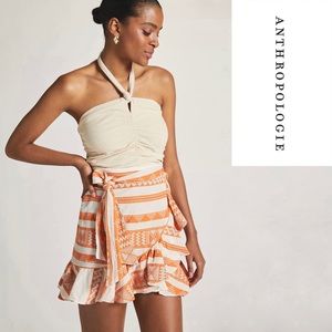 NWT Anthropologie Devotion Twins Ruffle Wrap Orange Mini Skirt